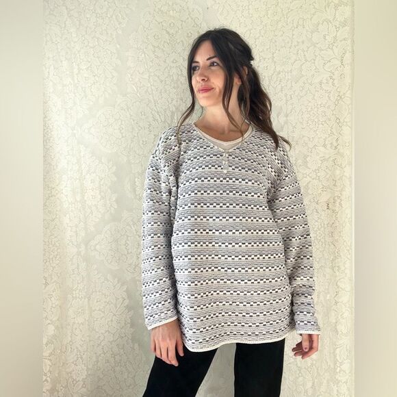 Vintage 80s SPUNKY Knit Multicolored Long V- Nevk Sweater - Picture 1 of 11